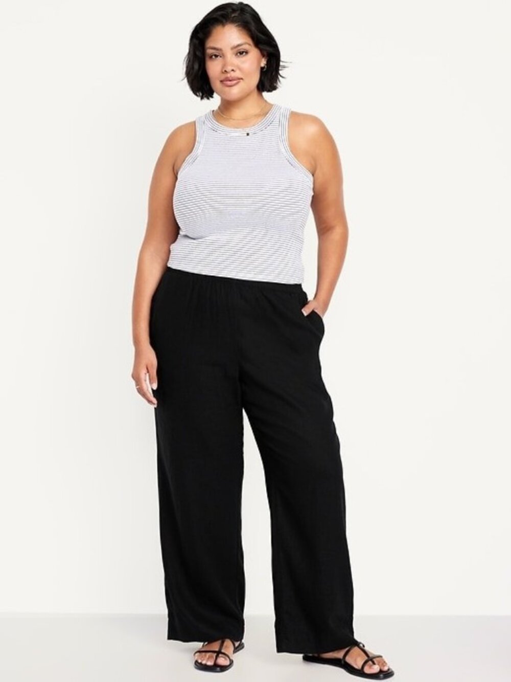 Old Navy Black Sateen High Rise Wide Lrg Pants Plus Size 30